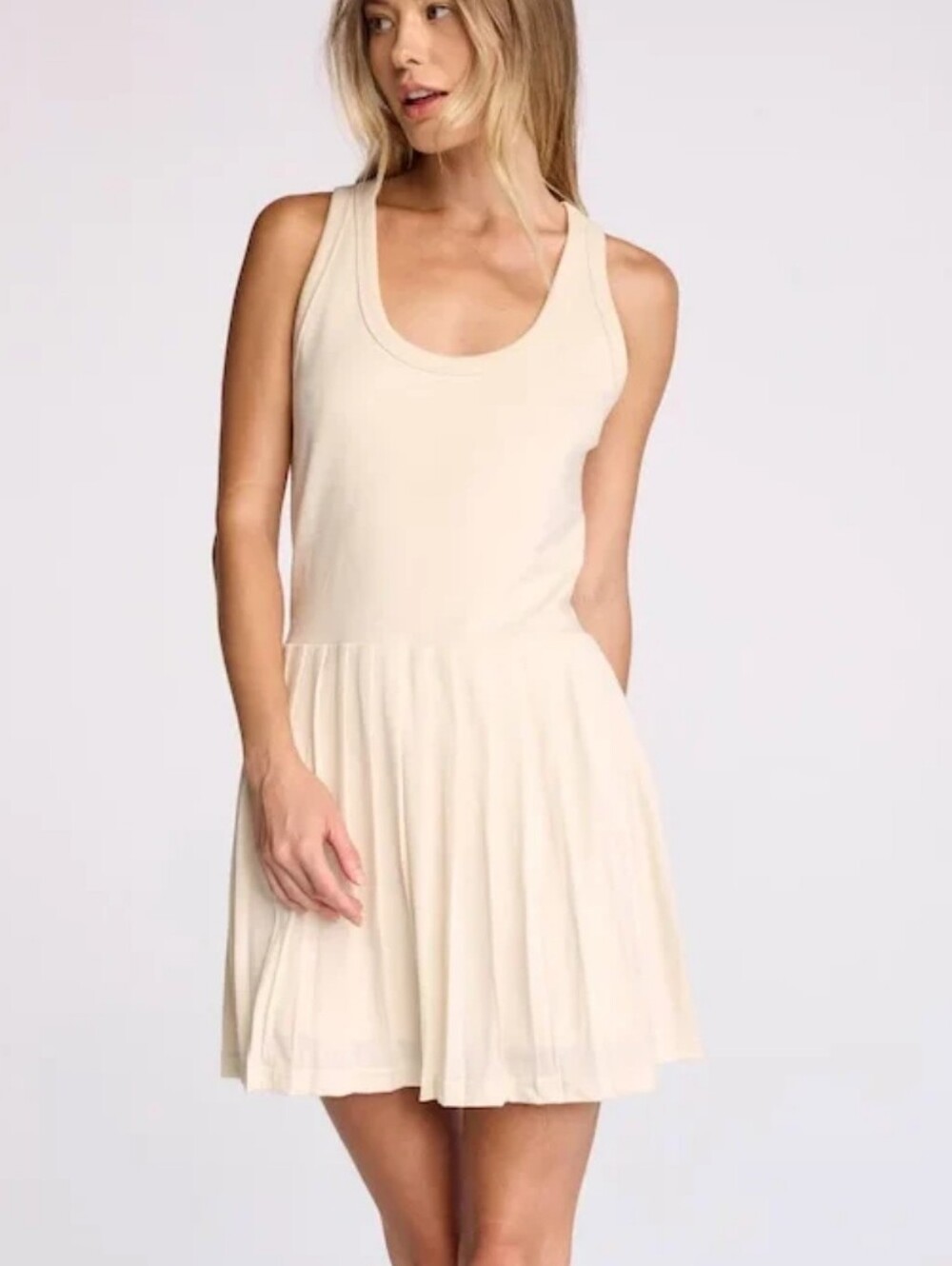 Sundays By Anthropologie Womens Small Ivory Tank Dress Pleated Shirt NWT